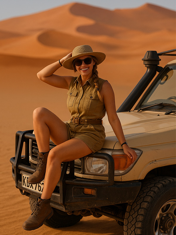 Woman on safari in Namibia, 4x4 Africa adventure on a RoamSee signature tour
